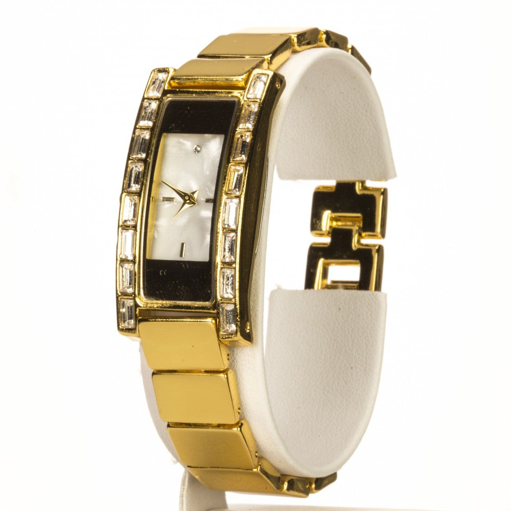 Reloj de Aleación Bañado en Oro con Cristal Emporia® Blanco