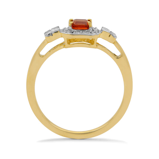 Anillo de Oro 9K con Zafiro rojo y Zircón Blanco