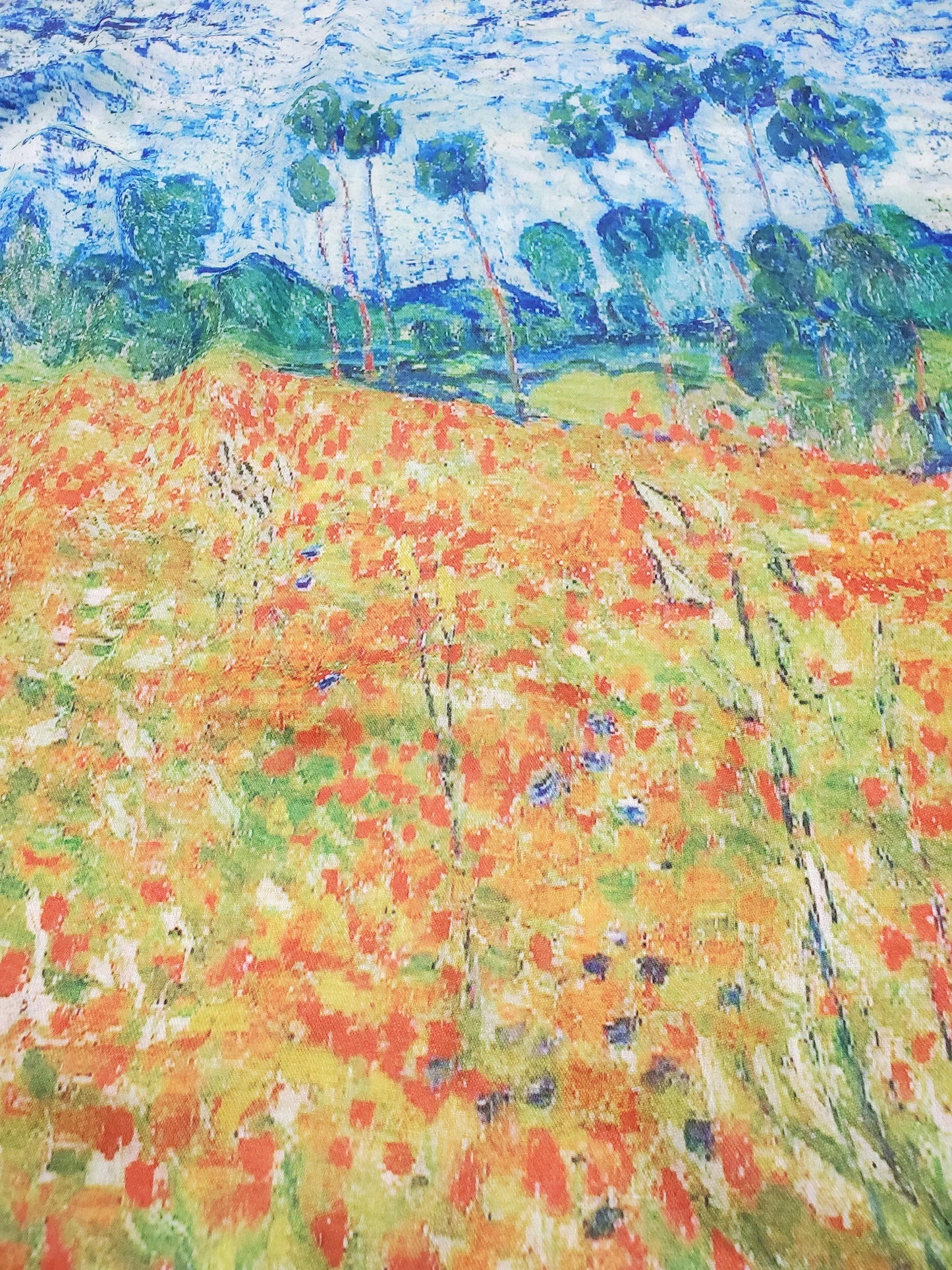 Bufanda-Mantón de algodón, 70 cm x 180 cm, Monet - Campo de amapolas