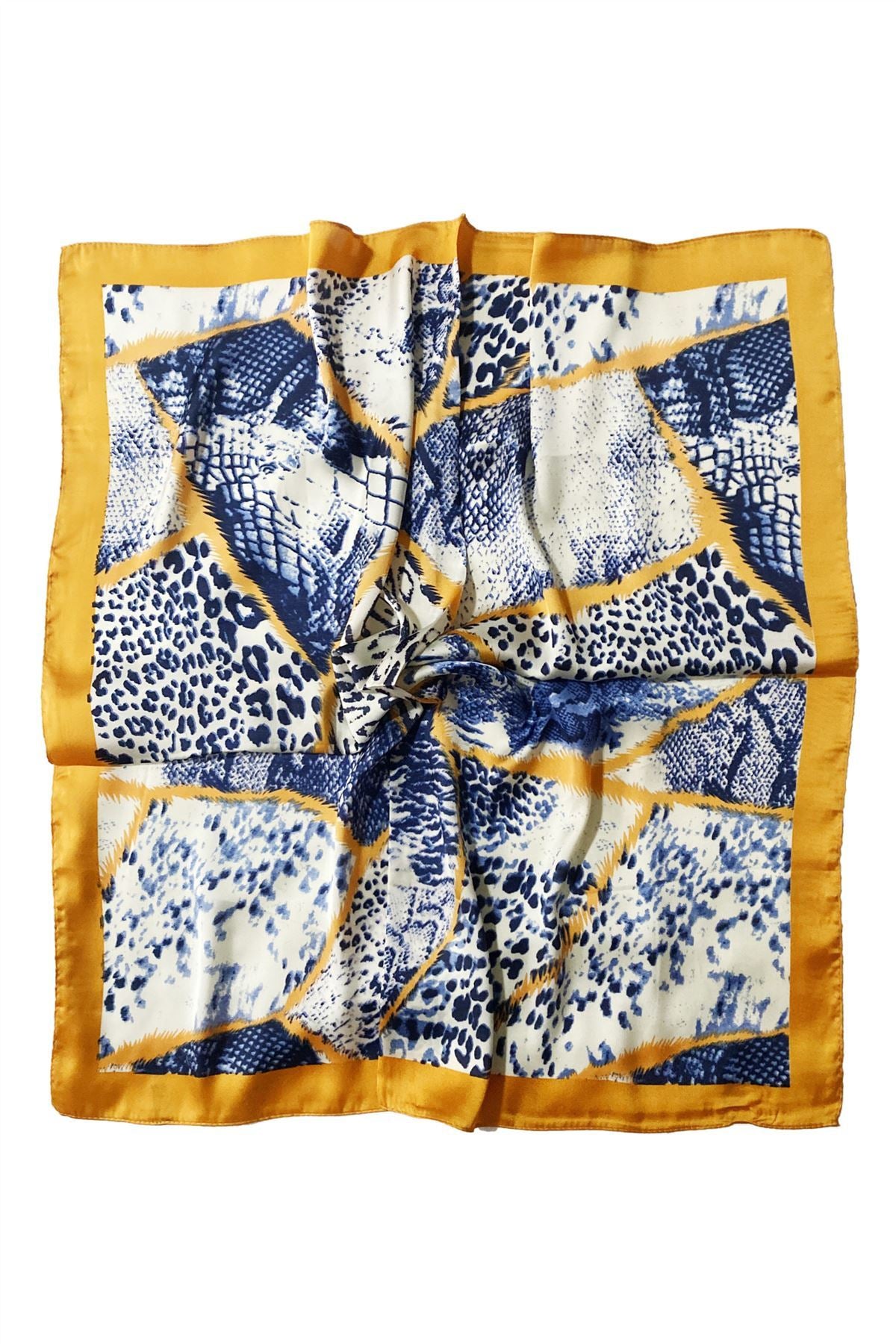 Pañuelo-Chal con estampado de serpiente y leopardo, azul y naranja, 70 cm x 70 cm 2 