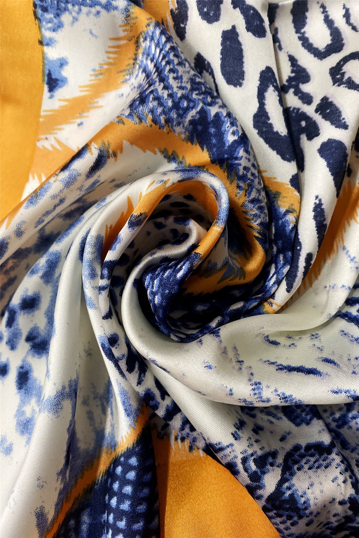 Pañuelo-Chal con estampado de serpiente y leopardo, azul y naranja, 70 cm x 70 cm 3 