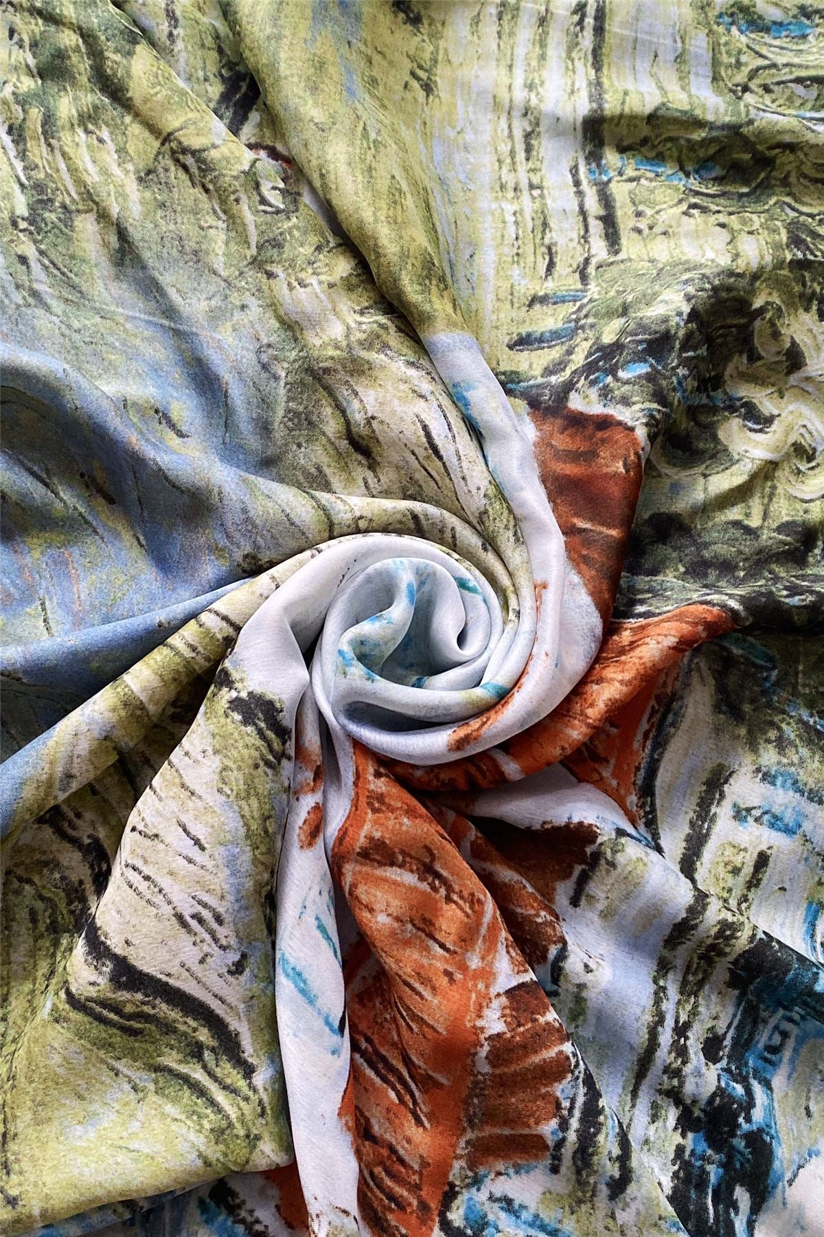 Bufanda de 100% seda auténtica, 90 cm x 180 cm, Verde 3 