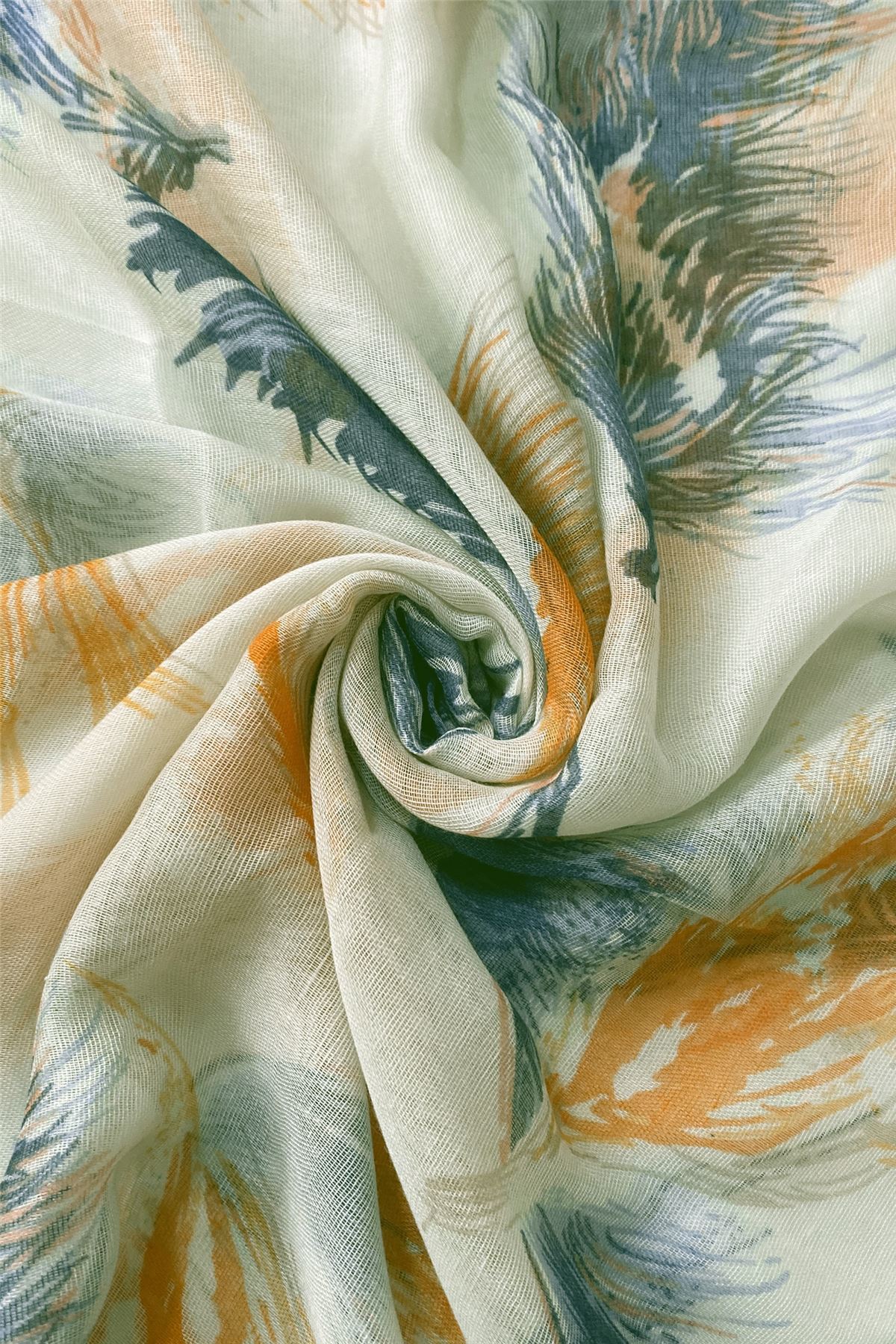 Bufanda-Chal azul pálido con estampado de plumas flotantes, 90 cm x 180 cm 3 