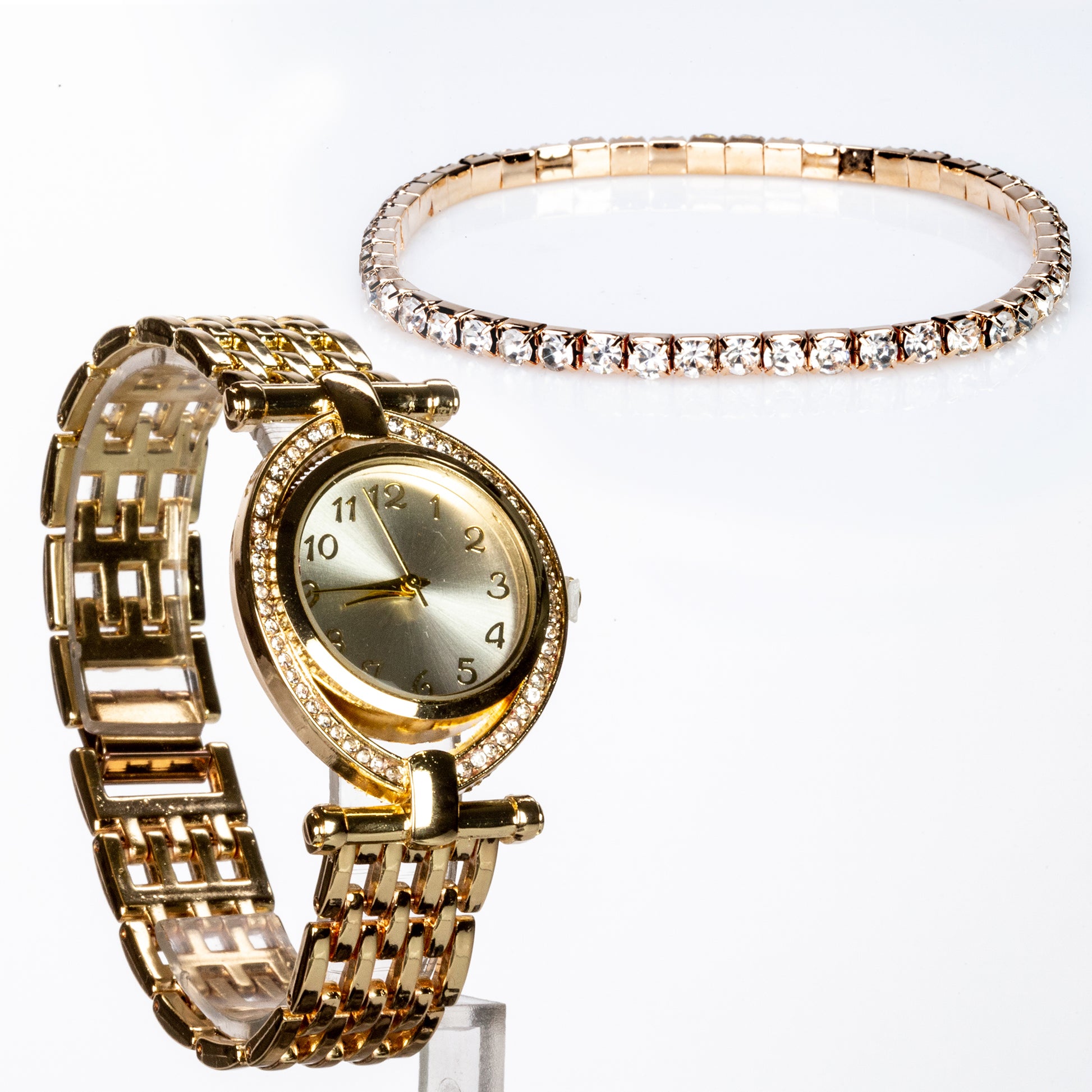 Conjunto de Aleación Bañado en Oro con Cristal Emporia® Blanco 1 