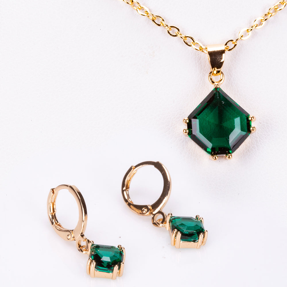 Conjunto de Aleación Bañado en Oro con Cristal Emporia® Verde ( Collar +Pendientes +Colgante ) 1 