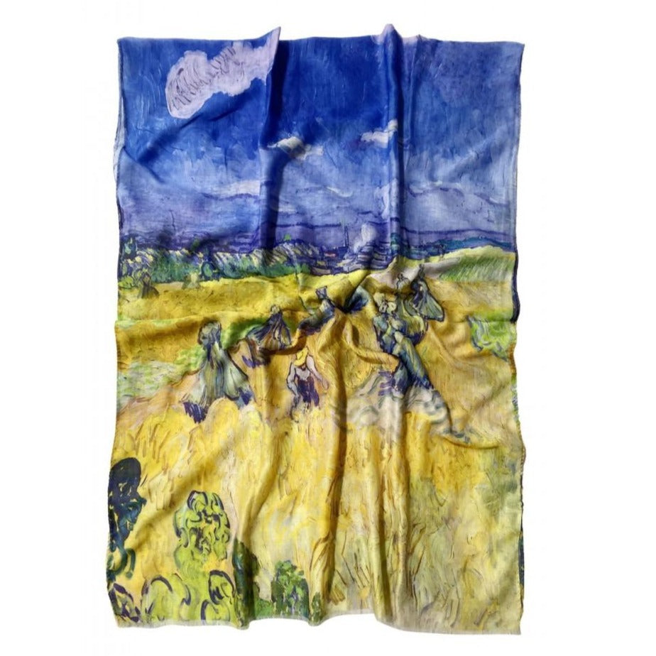 Bufanda-Mantón de algodón, 70 cm x 180 cm, Van Gogh - Pajares 2 