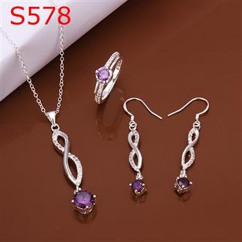 Conjunto de Aleación Bañado en Oro con Cristal Emporia® Púrpura ( Collar +Pendientes +Anillo ) 1 