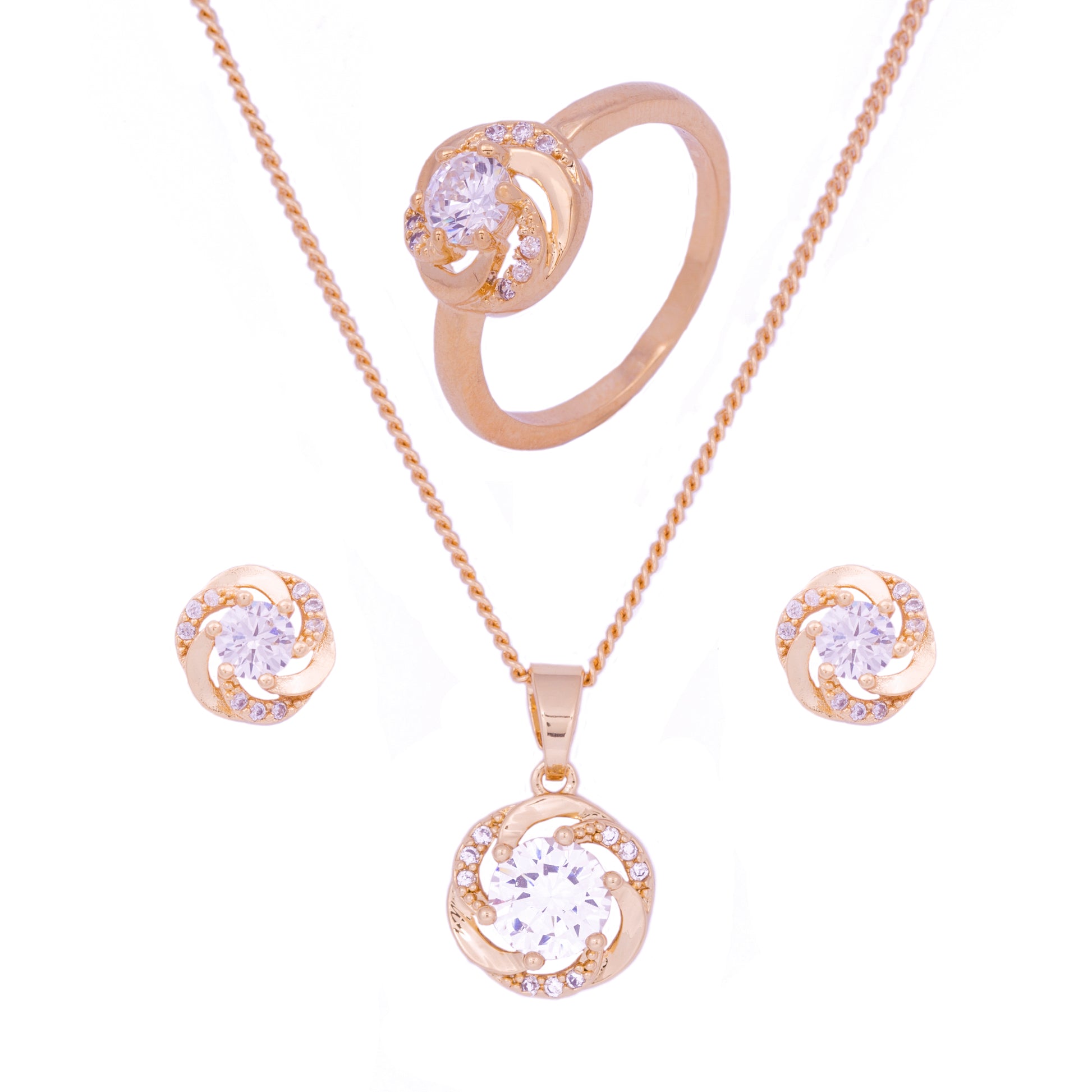 Conjunto de Aleación Bañado en Oro con Cristal Emporia® Blanco ( Collar +Pendientes +Anillo ) 1 