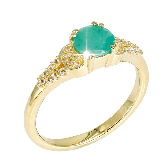 Anillo de Plata Bañada en Oro con Esmeralda de Sakota y Topacio Blanco