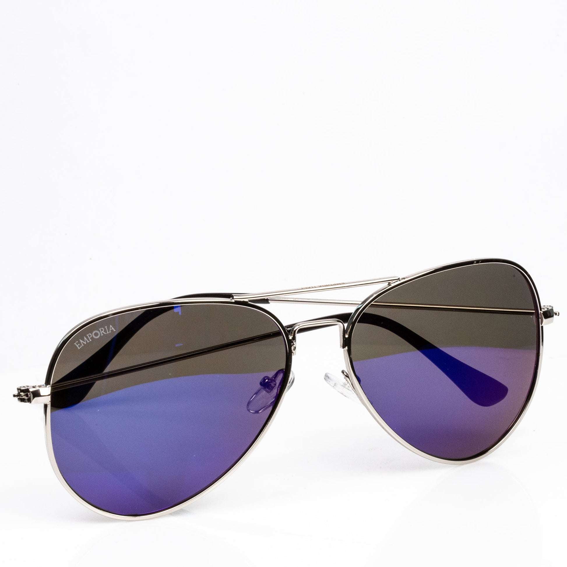 Emporia Italy - Gafas de sol de aviador "LAGUNA", gafas de sol polarizadas con filtro UV con estuche y paño de limpieza, lentes violeta azulado, montura plateada 2 
