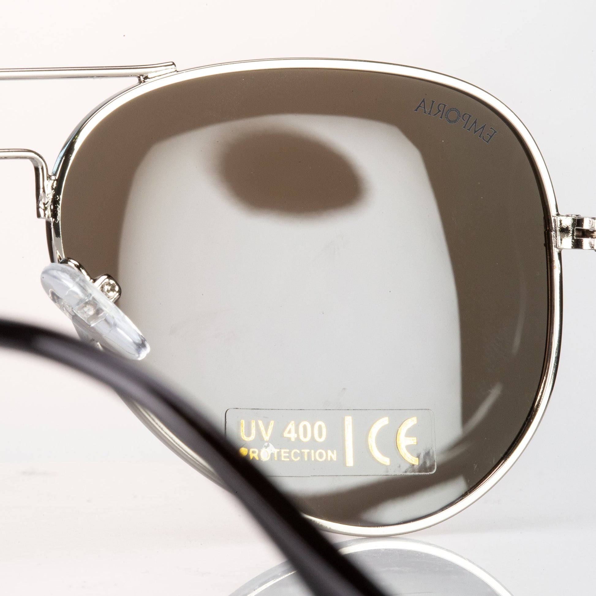 Emporia Italy - Gafas de sol de aviador "LAGUNA", gafas de sol polarizadas con filtro UV con estuche y paño de limpieza, lentes violeta azulado, montura plateada 4 