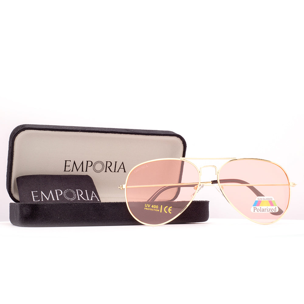 Emporia Italy - Gafas de sol piloto "CARAMELO", gafas de sol polarizadas con filtro UV con estuche y paño de limpieza, lentes de color rosa, montura dorada 1 Emporia Italy - Gafas de sol piloto "CARAMELO", gafas de sol polarizadas con filtro UV con estuche y paño de limpieza, lentes de color rosa, montura dorada