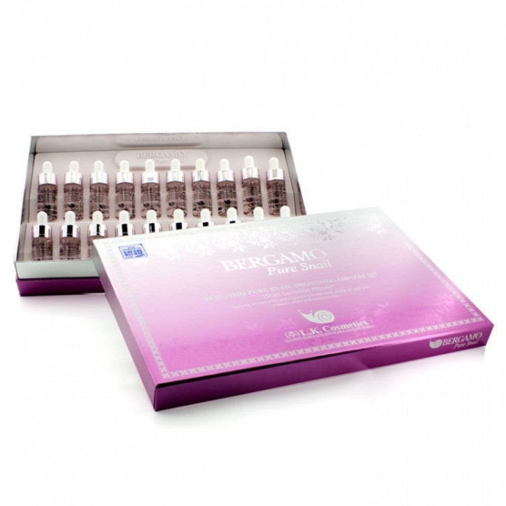 BERGAMO Pure Snail Ámpula Aclaradora. Set de 20 piezas, 20 x 13 ml