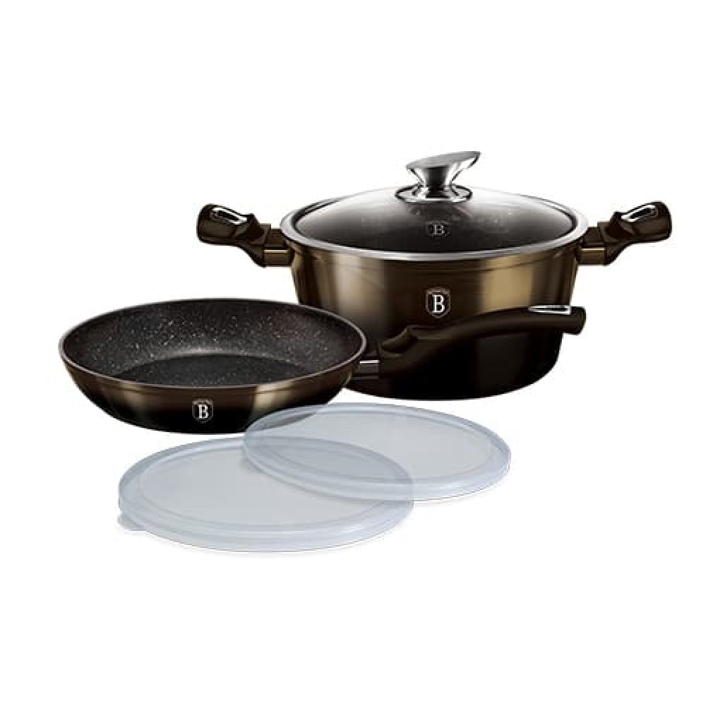 Batería de cocina de 5 piezas Berlinger Haus en la línea métalica brillante en negro 1 