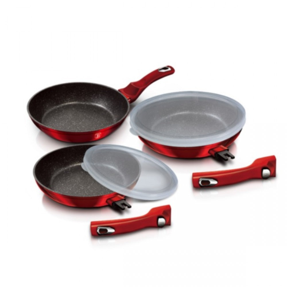 Berlinger Haus Set de 5 sartenes con asa desmontable, Metallic Line Burgundy Edition