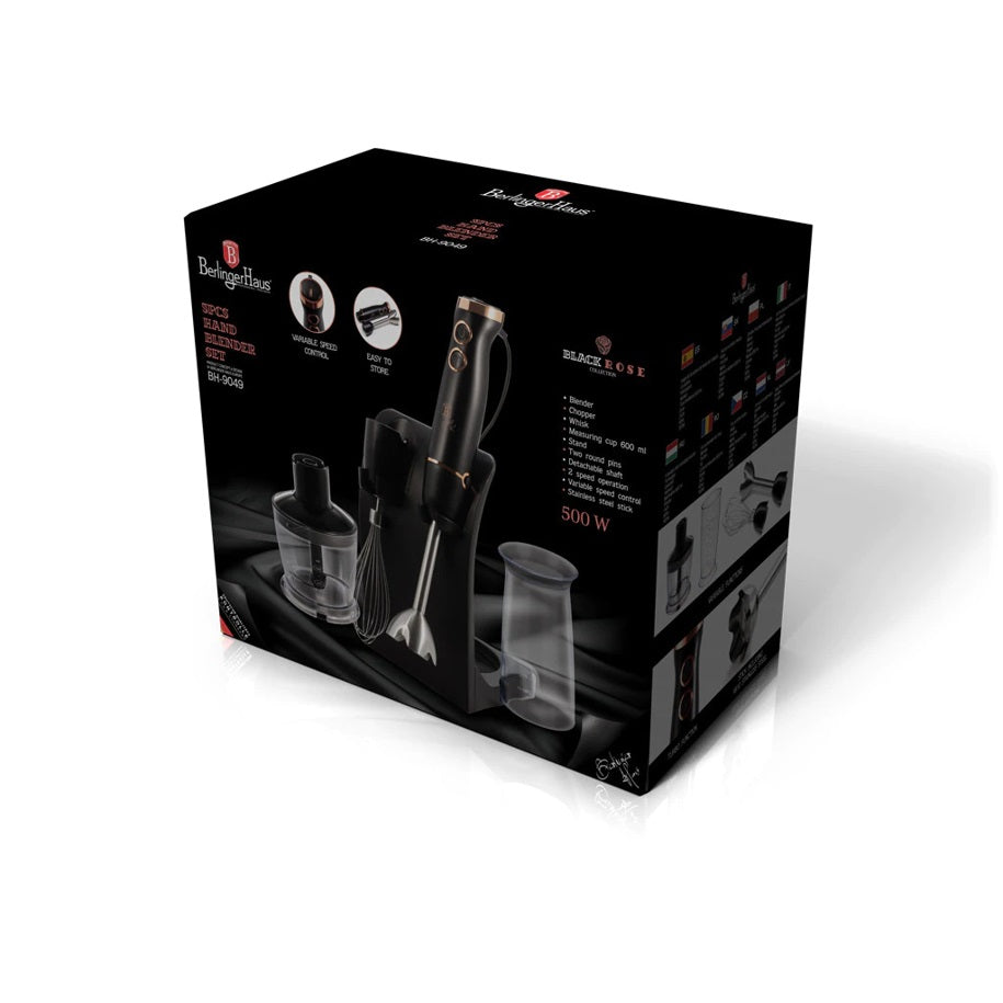 Berlinger Haus - Juego de batidora de mano y picadora de 5 piezas con soporte, colección Black Rose