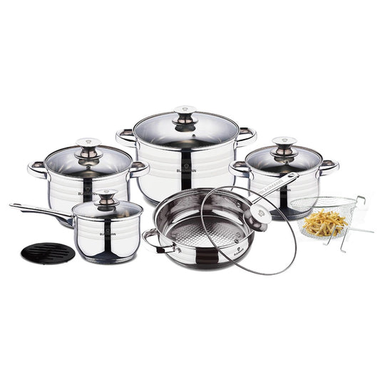 Juego de utensilios de cocina de acero inoxidable de 3 piezas con base de 5 capas y revestimiento de mármol Xylan, Edición Gourmet Line