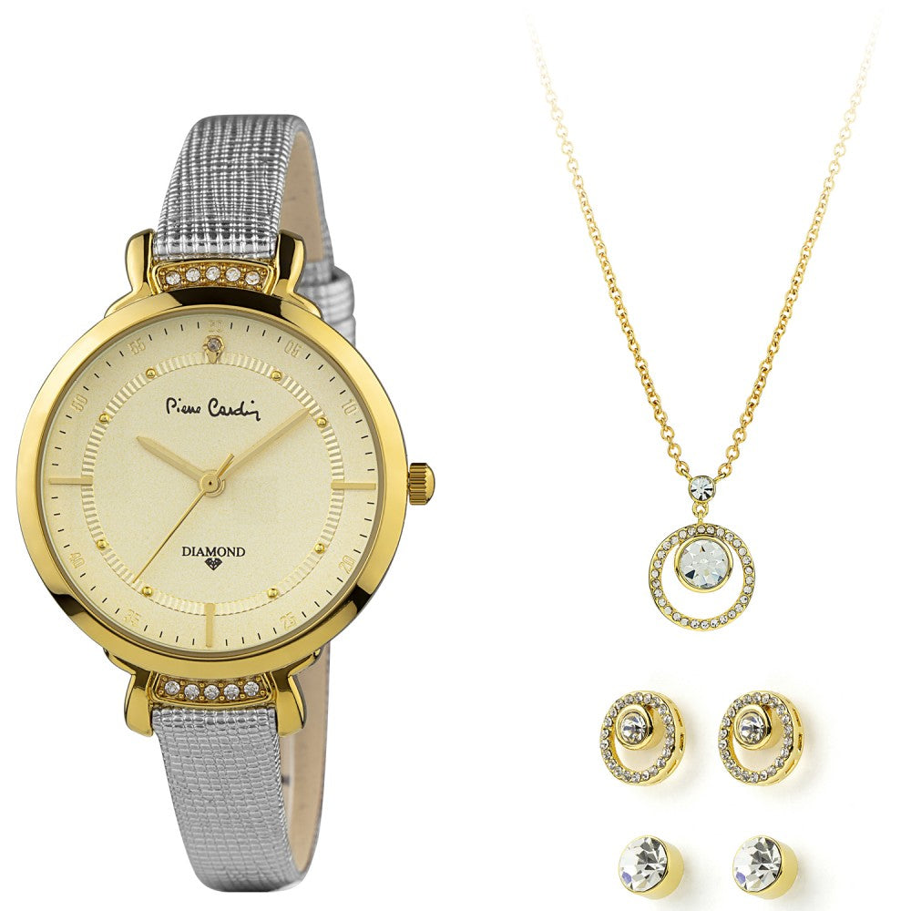 Conjunto de Aleación Bañado en Oro con Cristal Emporia® Blanco (Collar +Pendientes +Colgante ) 1 