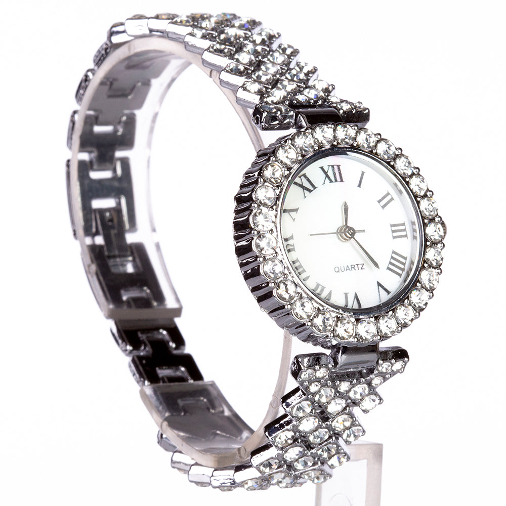 Reloj de Aleación Bañado en Oro con Cristal Emporia® Blanco (Collar +Pendientes +Pulsera +Colgante )