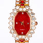 Reloj de Aleación Bañado en Oro con Cristal Emporia® Rojo (Collar +Pendientes +Pulsera +Colgante )