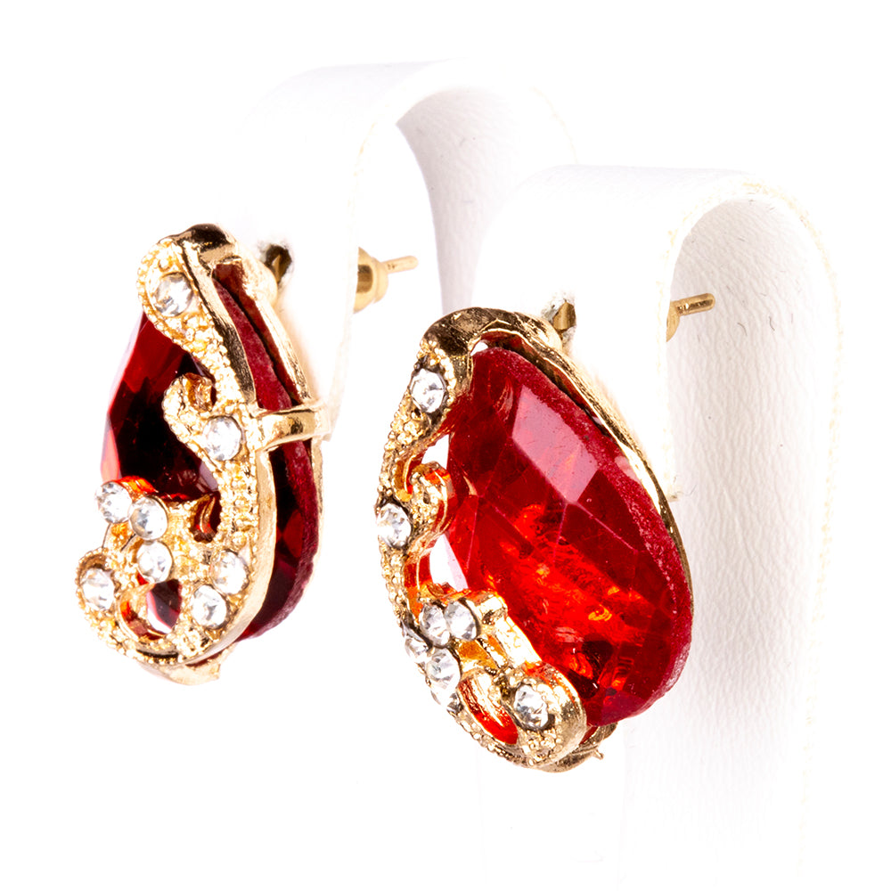 Reloj de Aleación Bañado en Oro con Cristal Emporia® Rojo (Collar +Pendientes +Pulsera +Colgante )