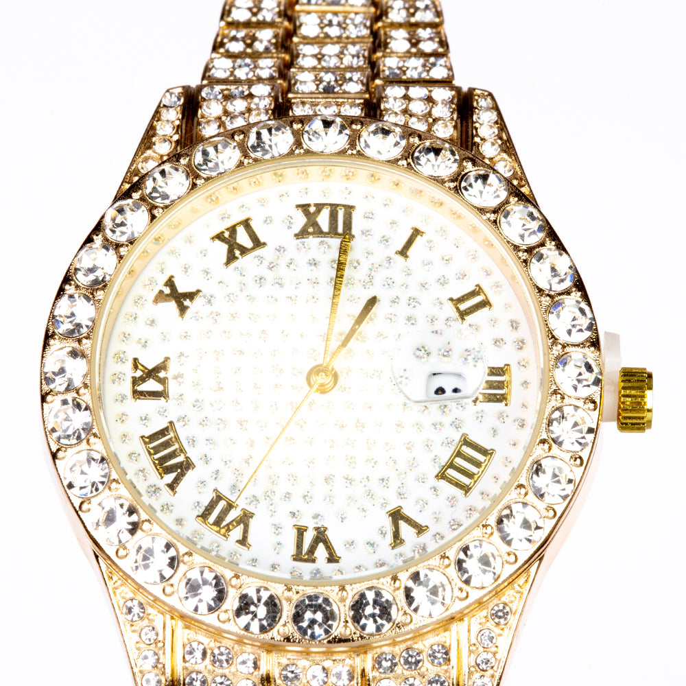 Reloj de Aleación Bañado en Oro con Cristal Emporia® Blanco (Collar +Pendientes +Pulsera +Colgante )
