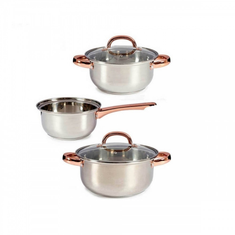 Juego de 5 piezas de utensilios de cocina de acero inoxidable y vidrio, color plata-oro rosa