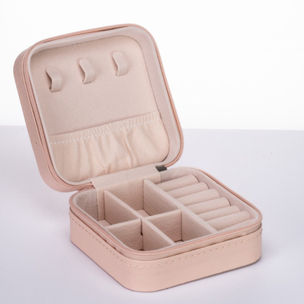 Caja organizadora para joyas de cuero PU y terciopelo, rosa 2 