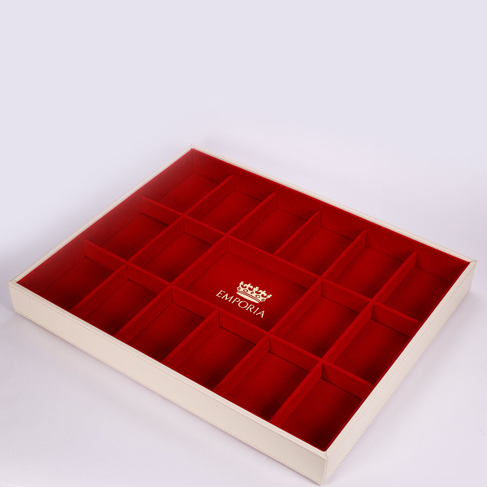Emporia "Red Velvet Cake" Joyero apilable de terciopelo beige con tapa