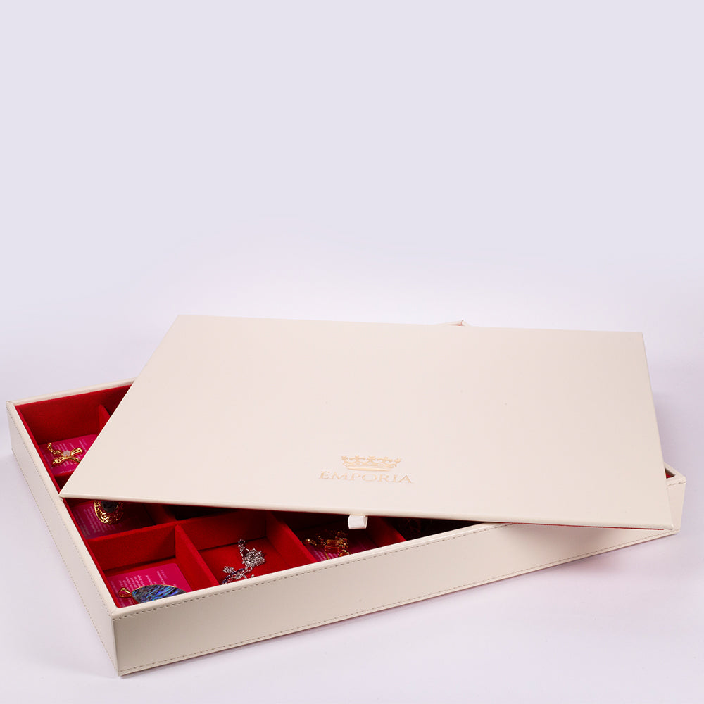 Emporia "Red Velvet Cake" Joyero apilable de terciopelo beige con tapa 7 