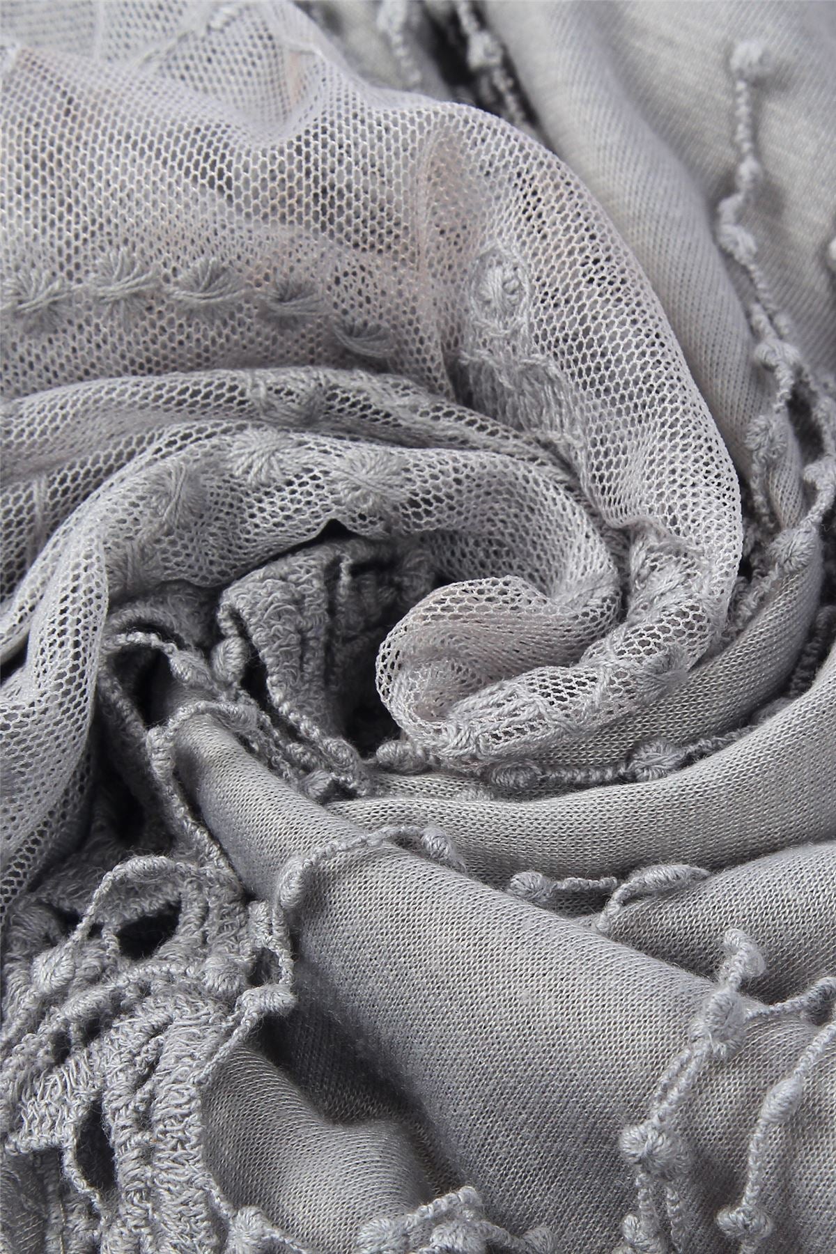 Bufanda-chal trapezoidal de algodón, 80 cm x 198 cm x 70 cm, estampado de encaje de mariposa, gris