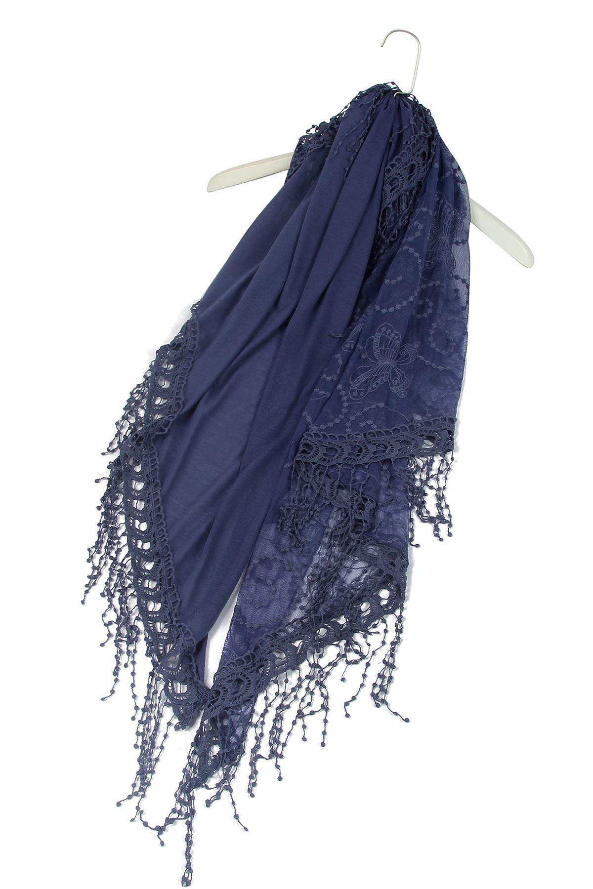Bufanda-chal trapezoidal de algodón, 80 cm x 198 cm x 70 cm, estampado de encaje de mariposa, tela vaquera 2 