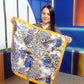 Pañuelo-Chal con estampado de serpiente y leopardo, azul y naranja, 70 cm x 70 cm