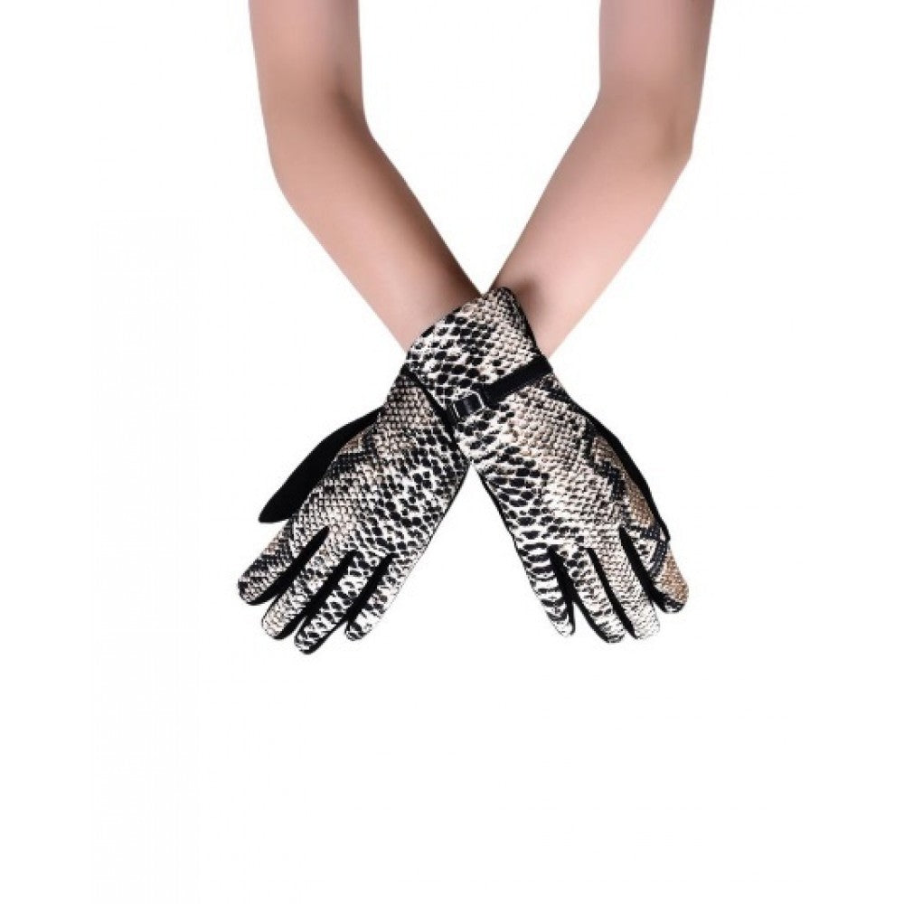 Guantes con estampado de piel de serpiente y hebilla con dedo para pantalla táctil, negro, talla única 1 