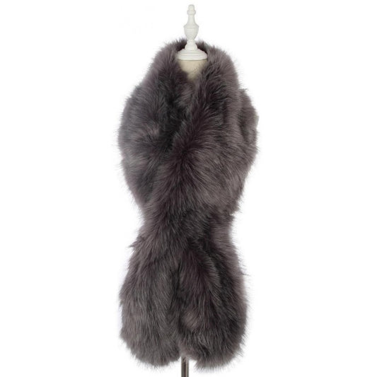 Bufanda larga de piel sintética suave, gris, 182 cm x 22 cm