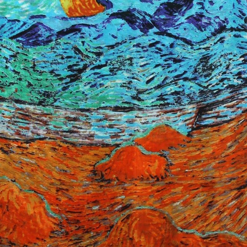 Pañuelo 100% de seda auténtica, 90 cm x 180 cm, Atardecer Impresionista