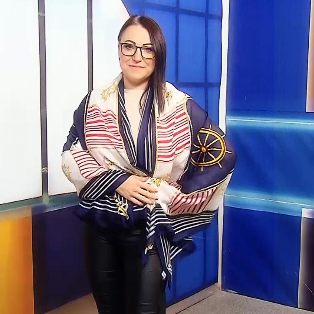 Bufanda de seda, 90 cm x 180 cm, rueda náutica y estampado de ancla 3 