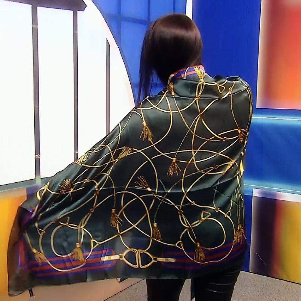 Pañuelo de seda 100% auténtica, 90 cm x 180 cm, verde