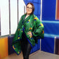 Pañuelo de seda, 90 cm x 180 cm, estampado de plumas de pavo real, verde