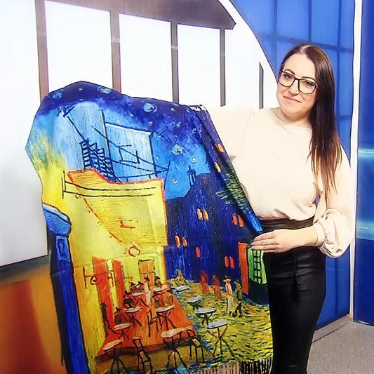 Bufanda de lana, 70 cm x 180 cm, Van Gogh - Cafe Terrace At Night