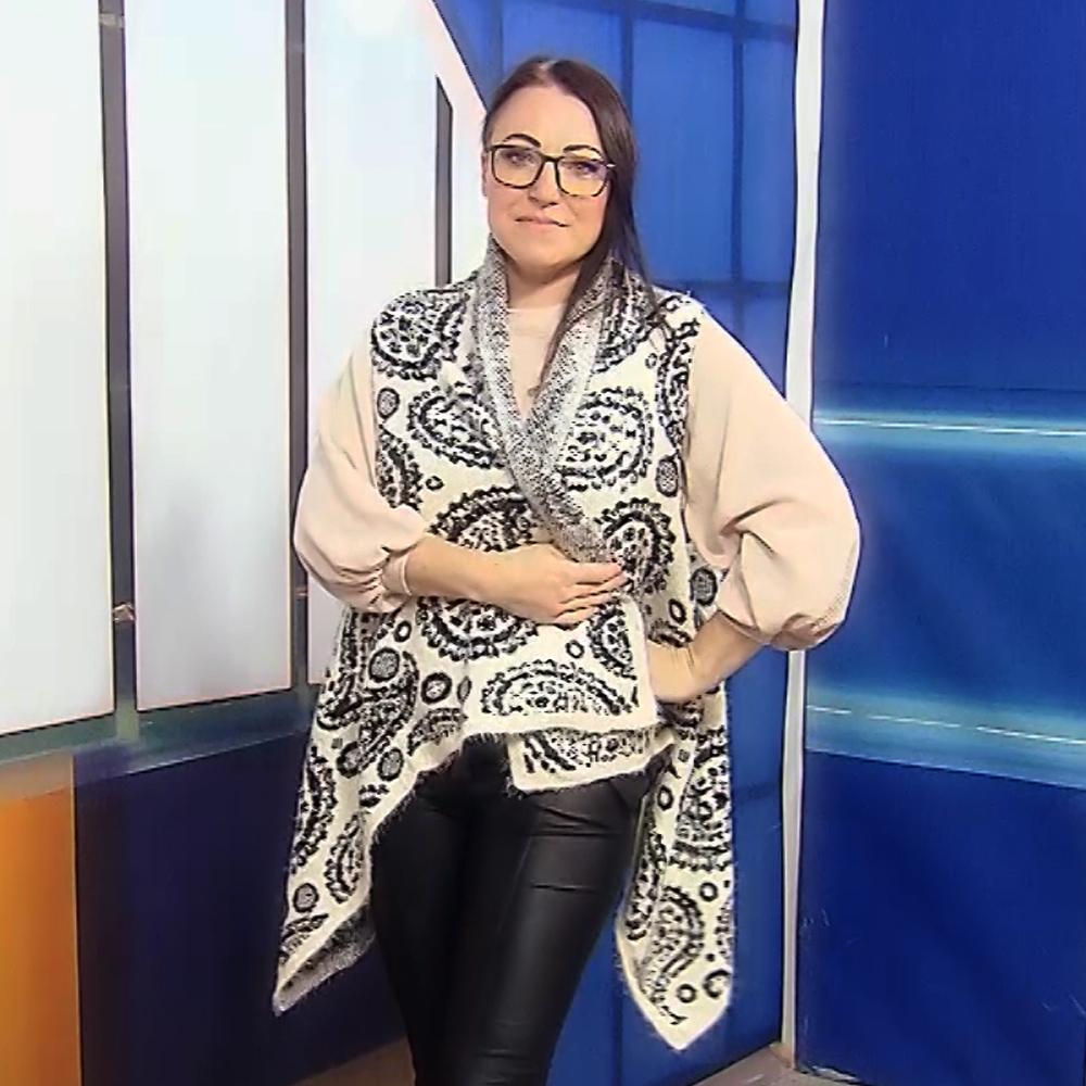 Poncho de punto, 80 cm x 130 cm, blanco y negro 1 