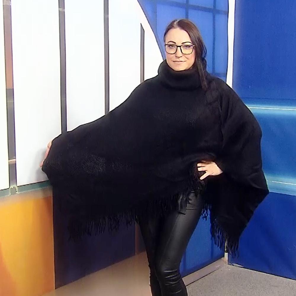 Poncho de punto con cuello alto, 50 cm x 70 cm x 335 cm, negro 1 