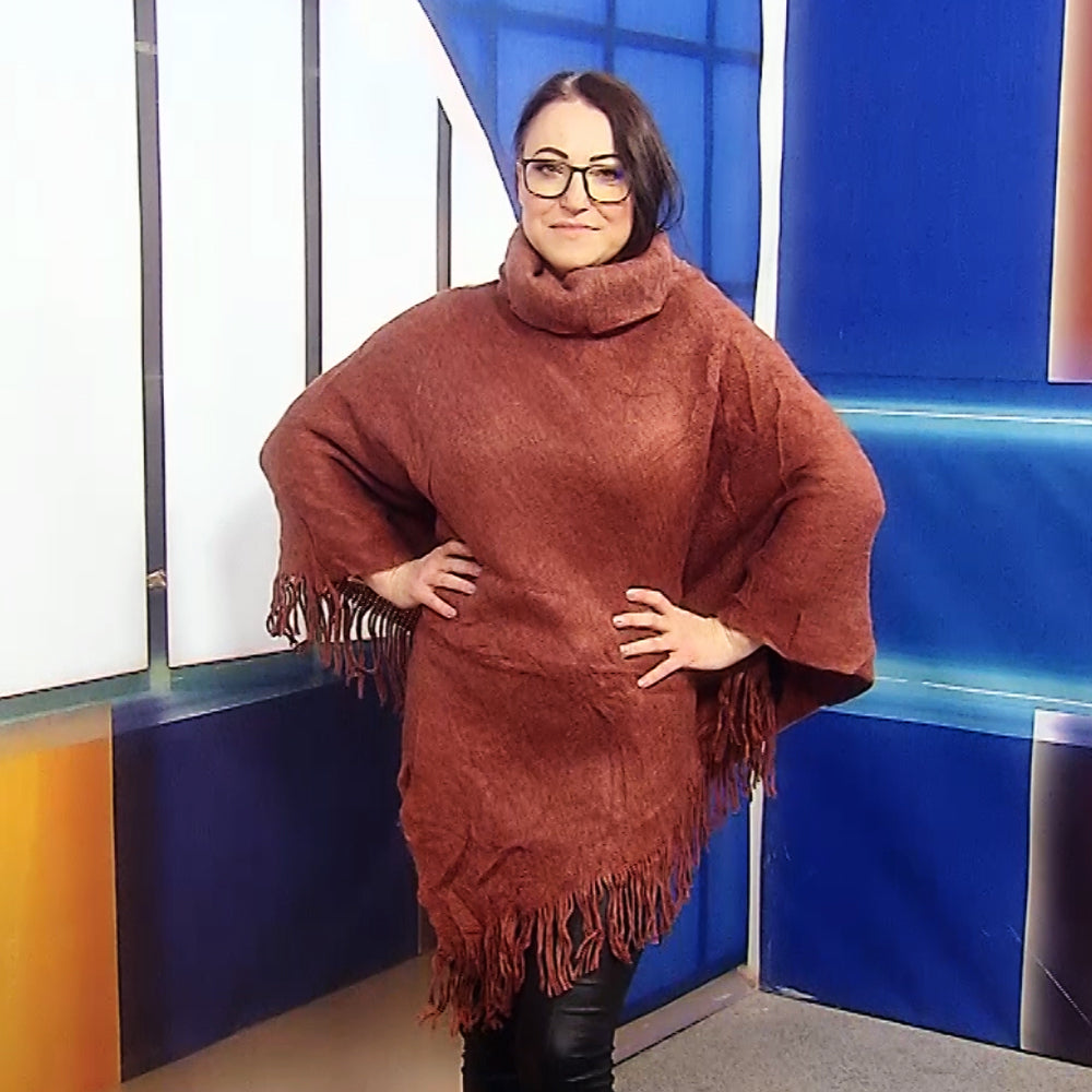 Poncho de punto con cuello alto, 50 cm x 70 cm x 335 cm, marrón oxidado 1 