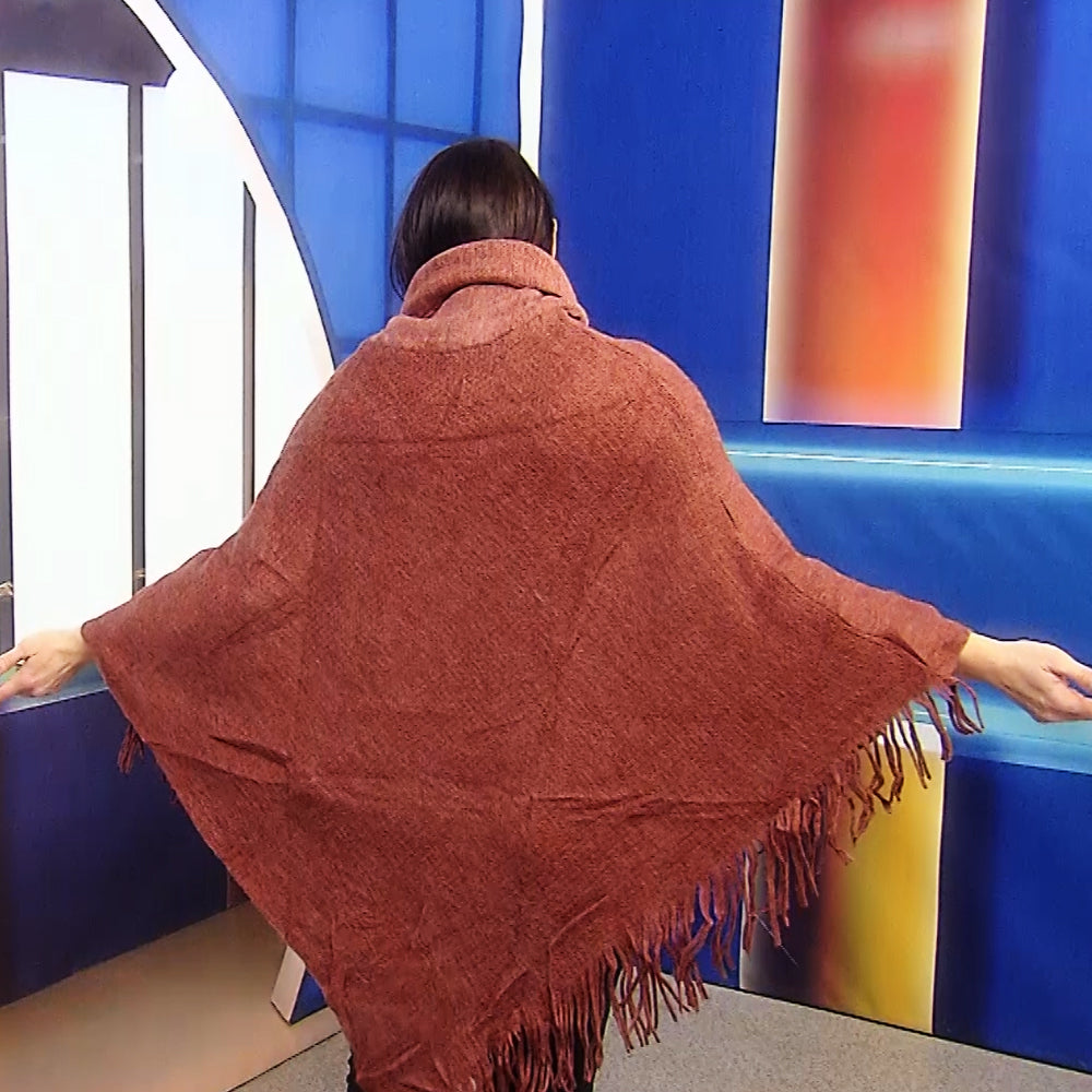 Poncho de punto con cuello alto, 50 cm x 70 cm x 335 cm, marrón oxidado 2 