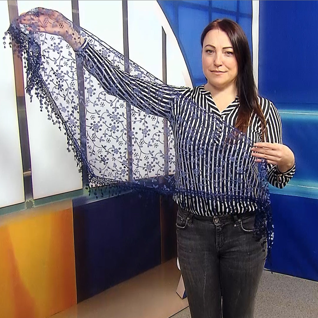 Bufanda-bufanda triangular con estampado de flores brillantes, 45 cm x 45 cm x 170 cm, azul marino 1 