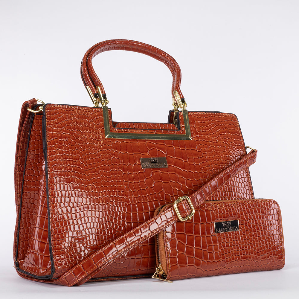 Colección Emporia de invierno 2023 -Genuina, set de 2 piezas de bolsos, color coñac 5 