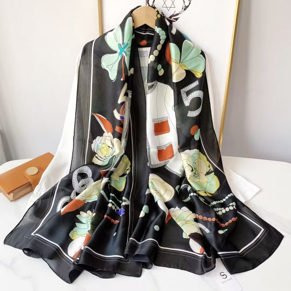 Bufanda de seda,90 cm x 180 cm, armarios de mujeres, negro, 100% seda 1 