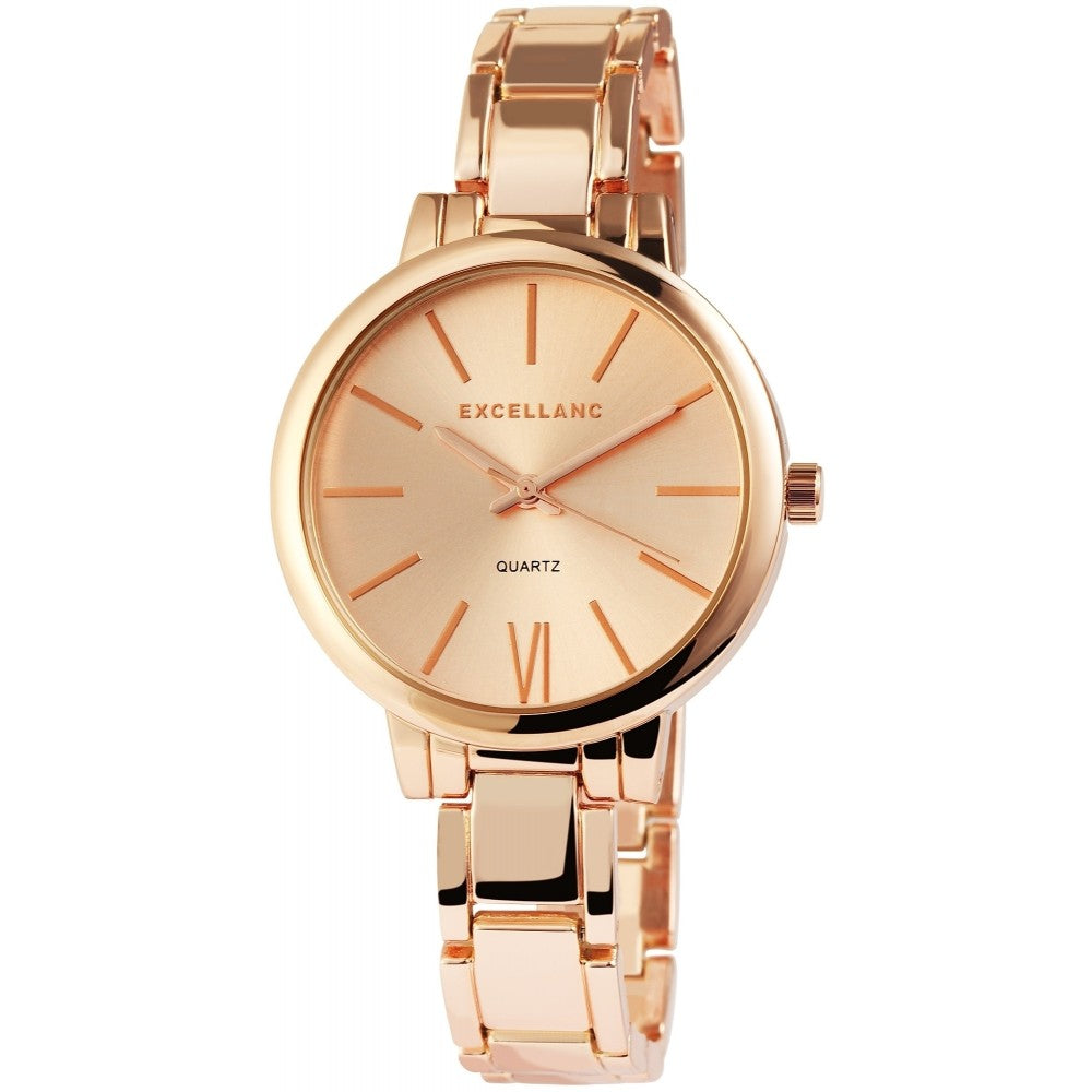 Reloj Excellanc para mujer con correa de metal EX0113, color oro rosa, movimiento de cuarzo de alta calidad, color de la esfera oro rosa 1 