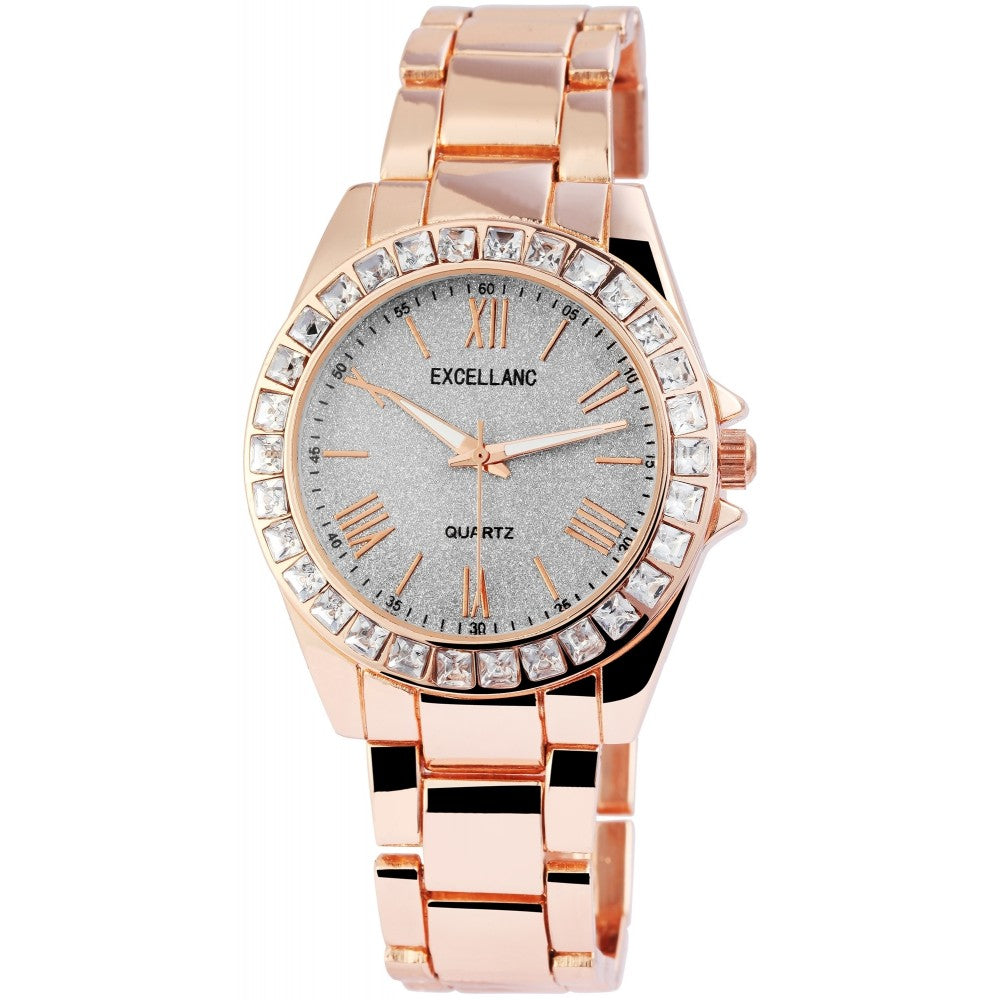Reloj Excellanc para mujer con correa de metal EX0492, color oro rosa, esfera en color gris 1 