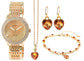 Juego de reloj de regalo para mujer Excellanc con pulsera y collar con cristales Emporia dorados en forma de corazón, tono dorado